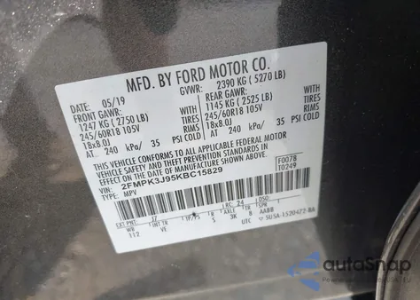 2019 Ford Edge Sel из США, поврежденный, VIN 2FMPK3J95KBC15829